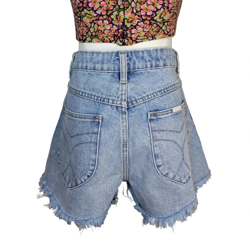 Rolla's High Rise Duster Denim Shorts Distressed Frayed Hem Vintage Wash 26